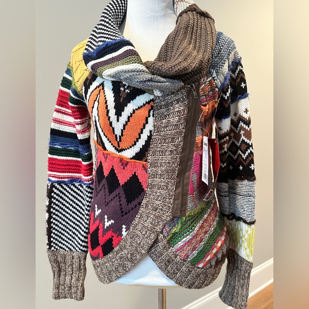 Desigual Vibrant Multicolor Cowl Neck Sweater